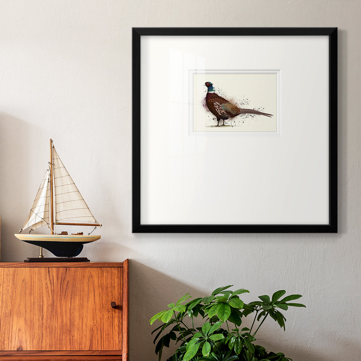 Pheasant Splash 1 Premium Framed Print Double Matboard