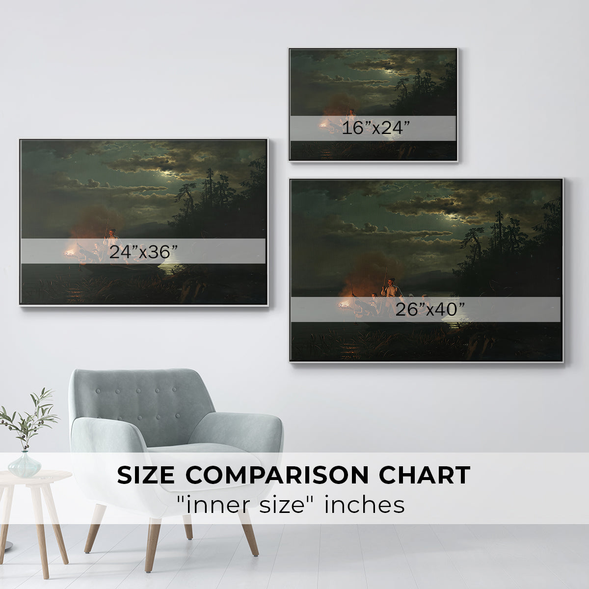 Spear Fishing on Lake Krøderen, 1851 - Floater Framed Canvas Print