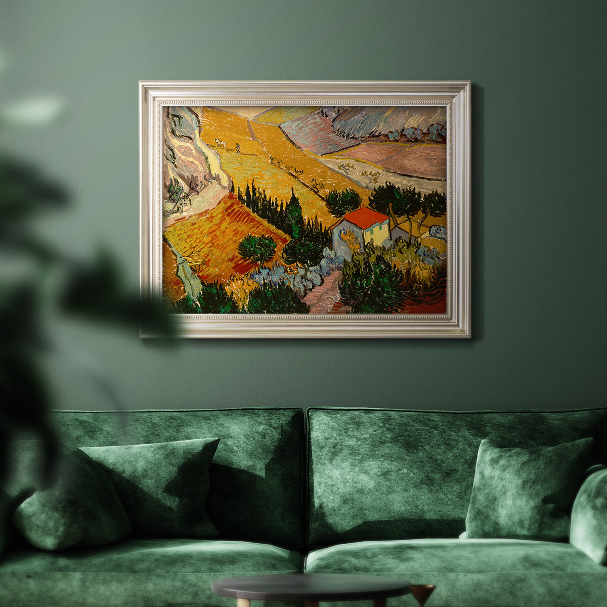 Valley With Ploughman Seen from Above - Ornate Framed Canvas Print