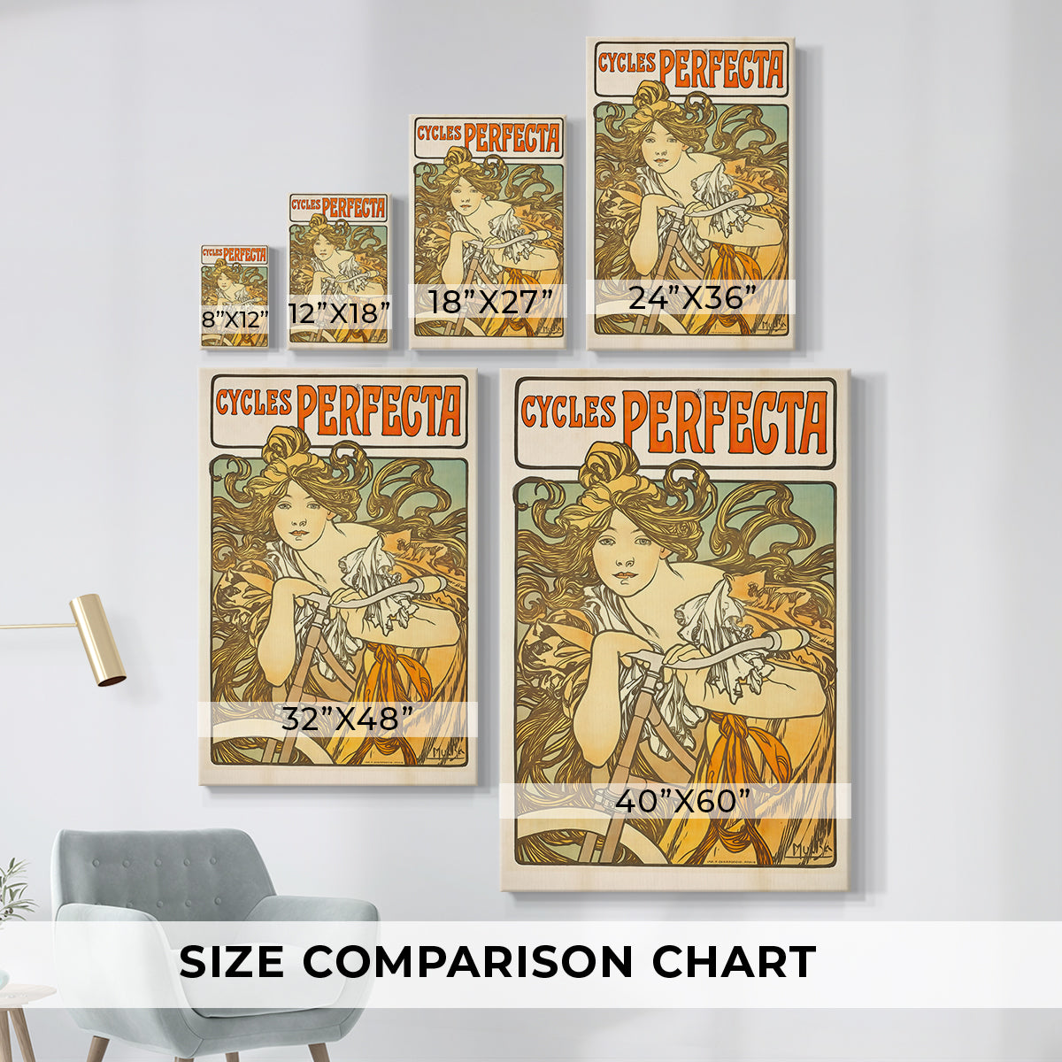 Size comparison chart for canvas art prints, showing multiple size options.