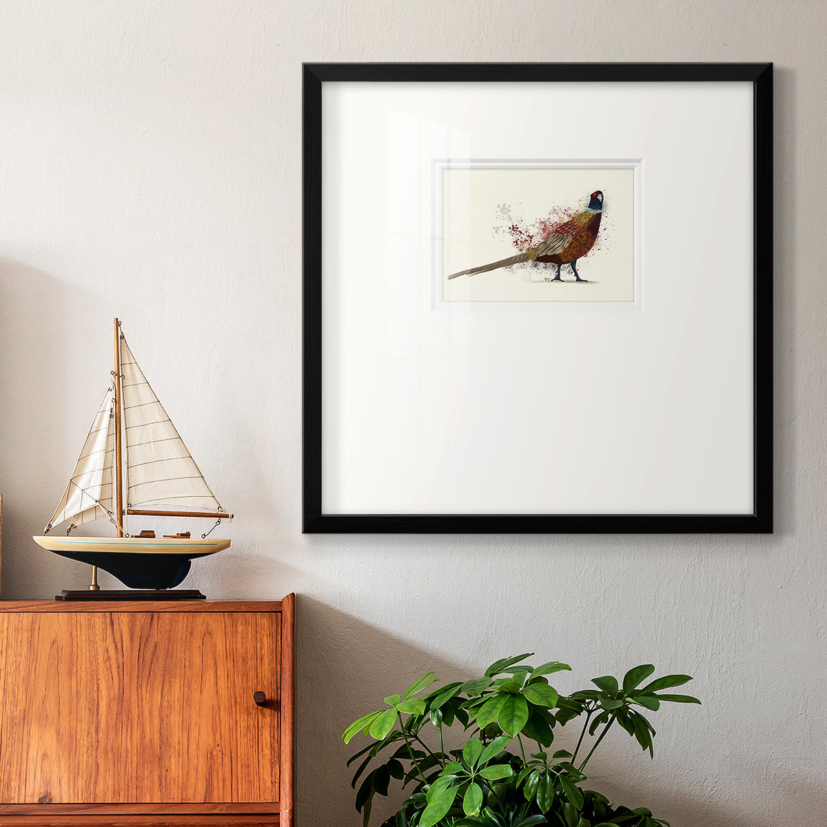 Pheasant Splash 2 Premium Framed Print Double Matboard