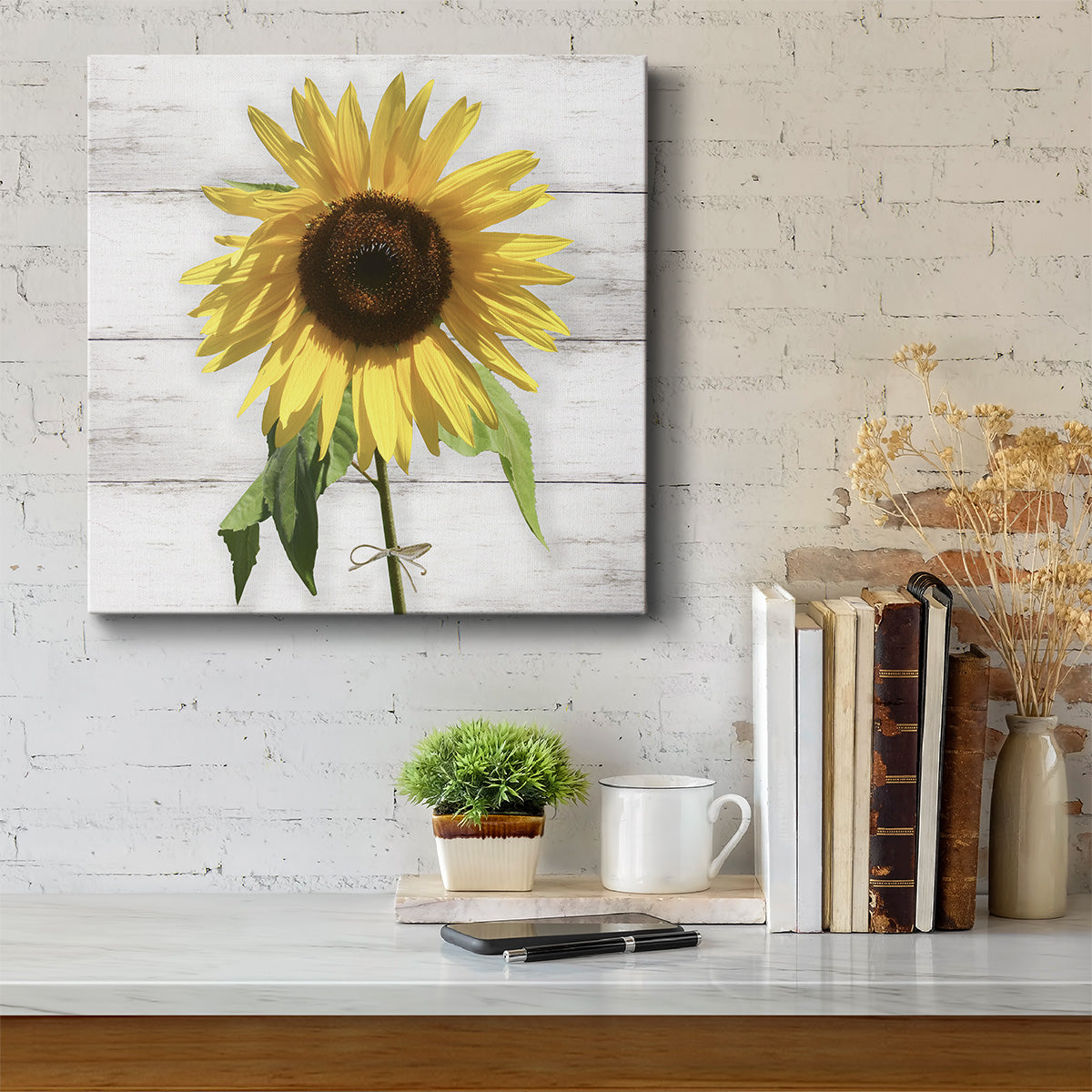 Sunflower on Wood - Canvas Art Print