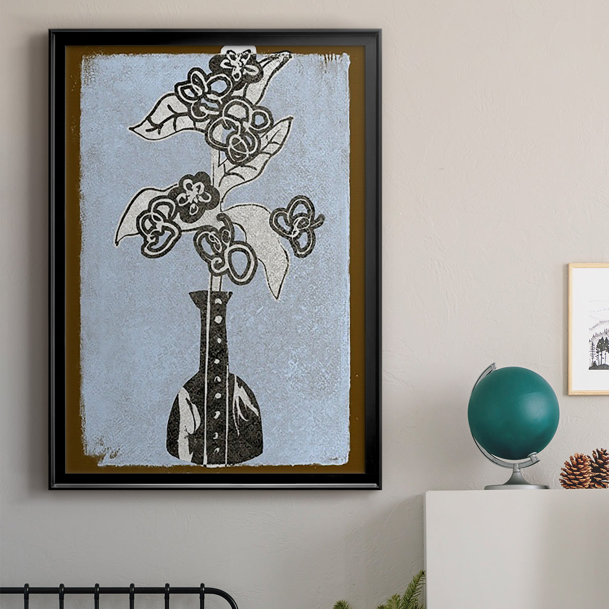 Graphic Flowers in Vase III - Modern Framed Canvas Print