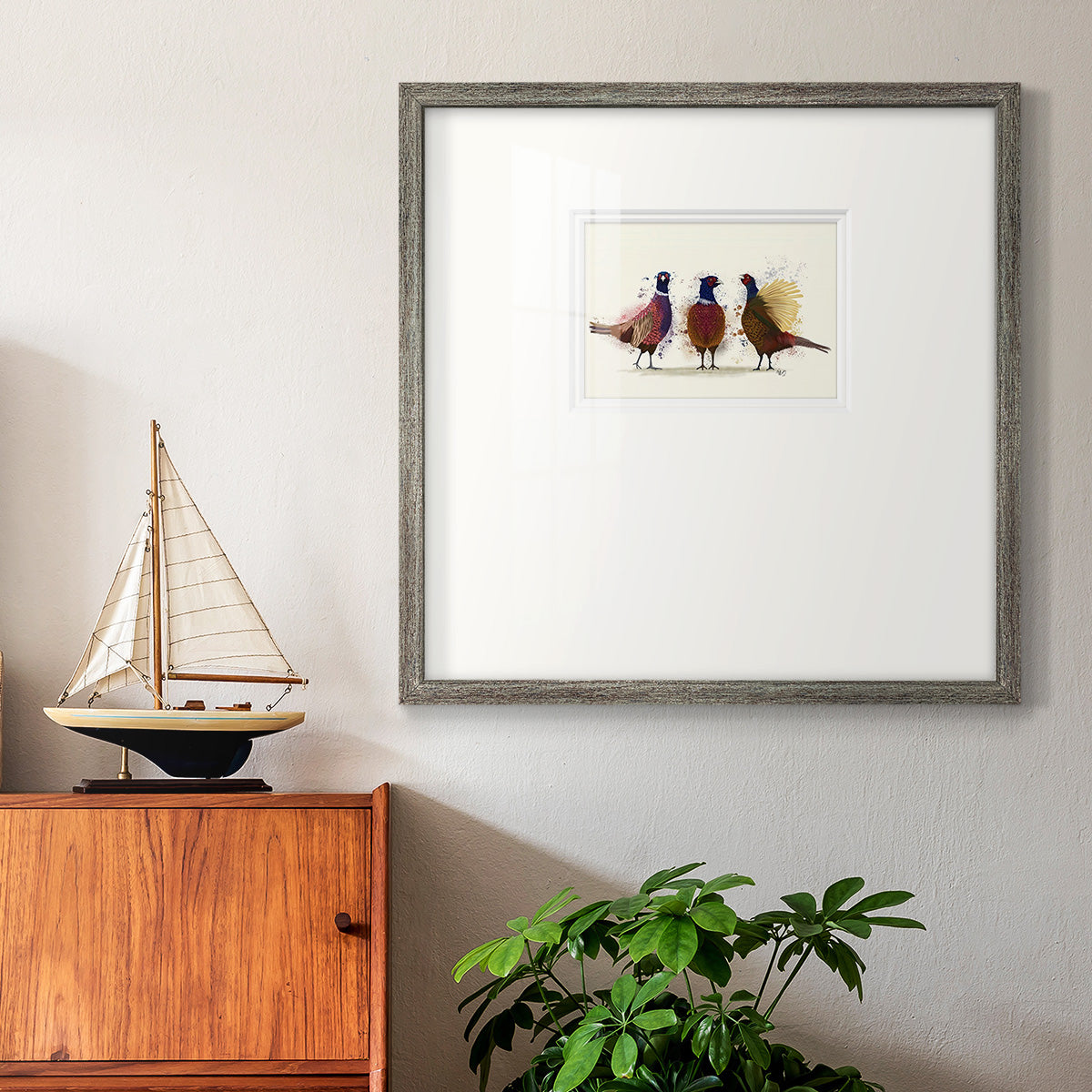 Pheasant Trio Premium Framed Print Double Matboard