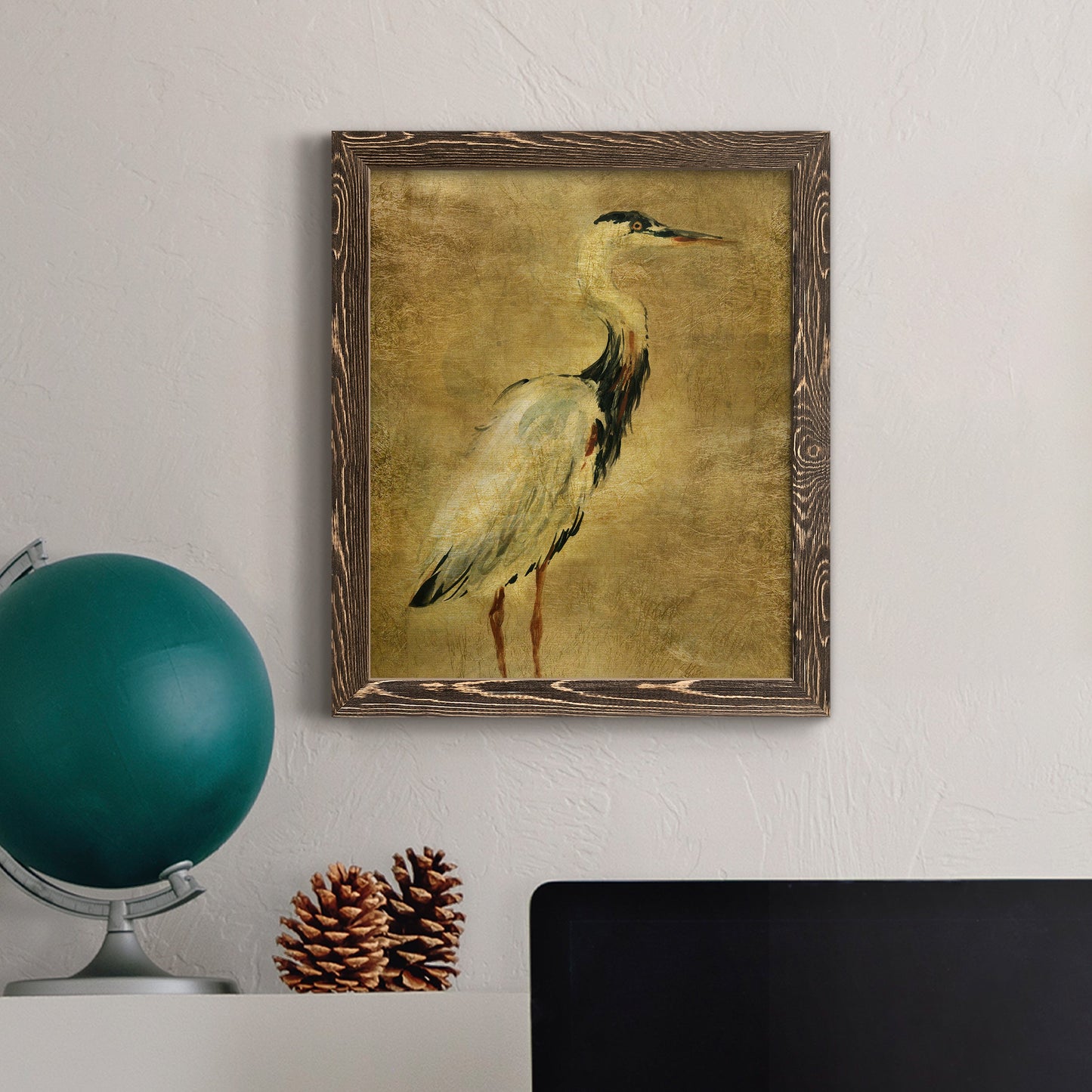 Gold Crane at Dusk I - Premium Canvas Framed in Barnwood - Ready to Hang