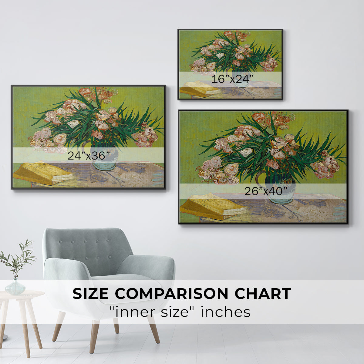 Vase with Oleanders and Books, 1888 - Floater Framed Canvas Print