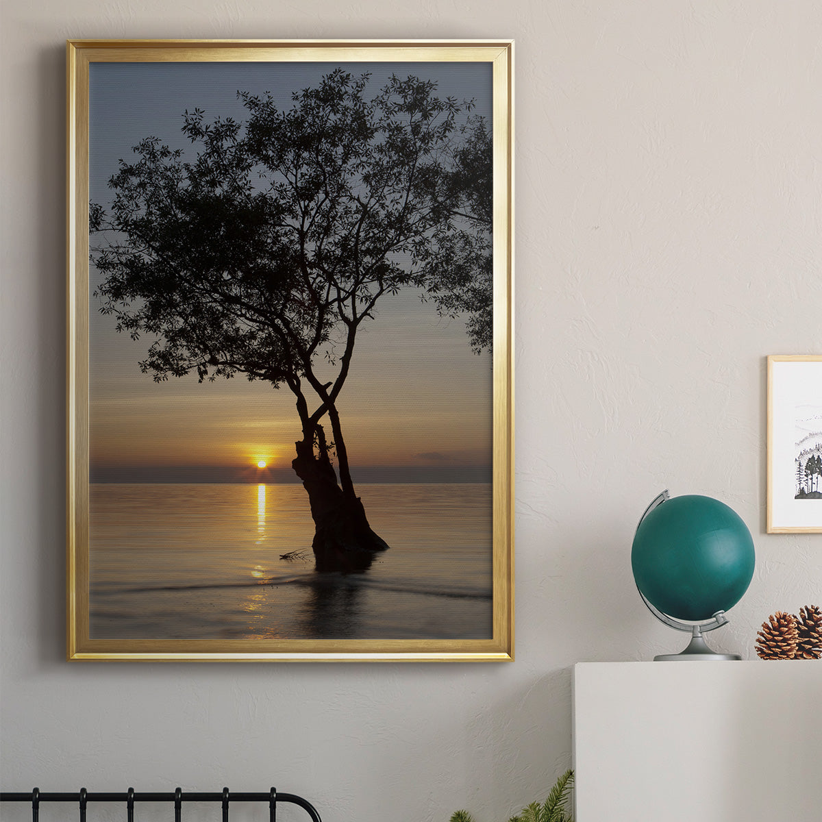 Sunset Silhouette - Modern Framed Canvas Print