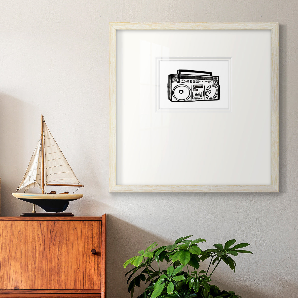 Boombox Sketch Premium Framed Print Double Matboard