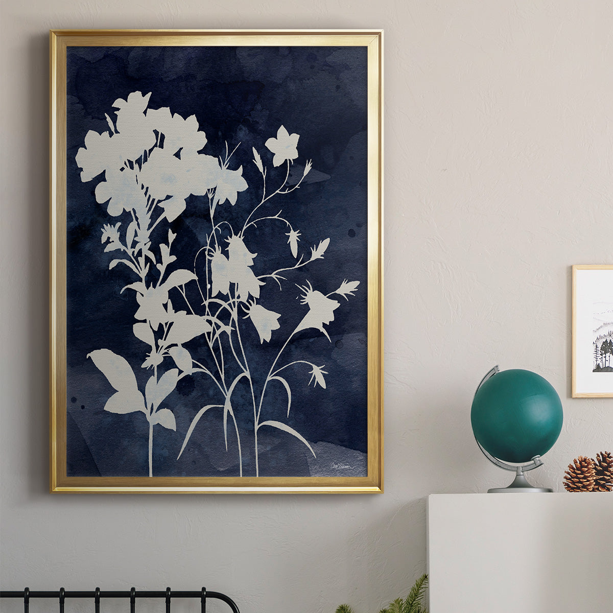 Indigo Botanical II Revisited - Modern Framed Canvas Print