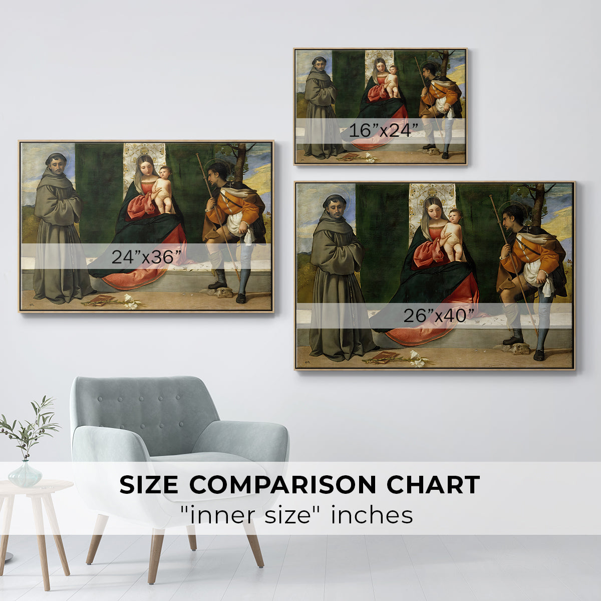Madonna and Child with Saints Anthony of Padua and Roch, c. 1510 - Floater Framed Canvas Print