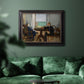 Impressionist interior scene by Édouard Manet in an ornate black frame with gilded inner detail displayed in a dark-toned interior setting.