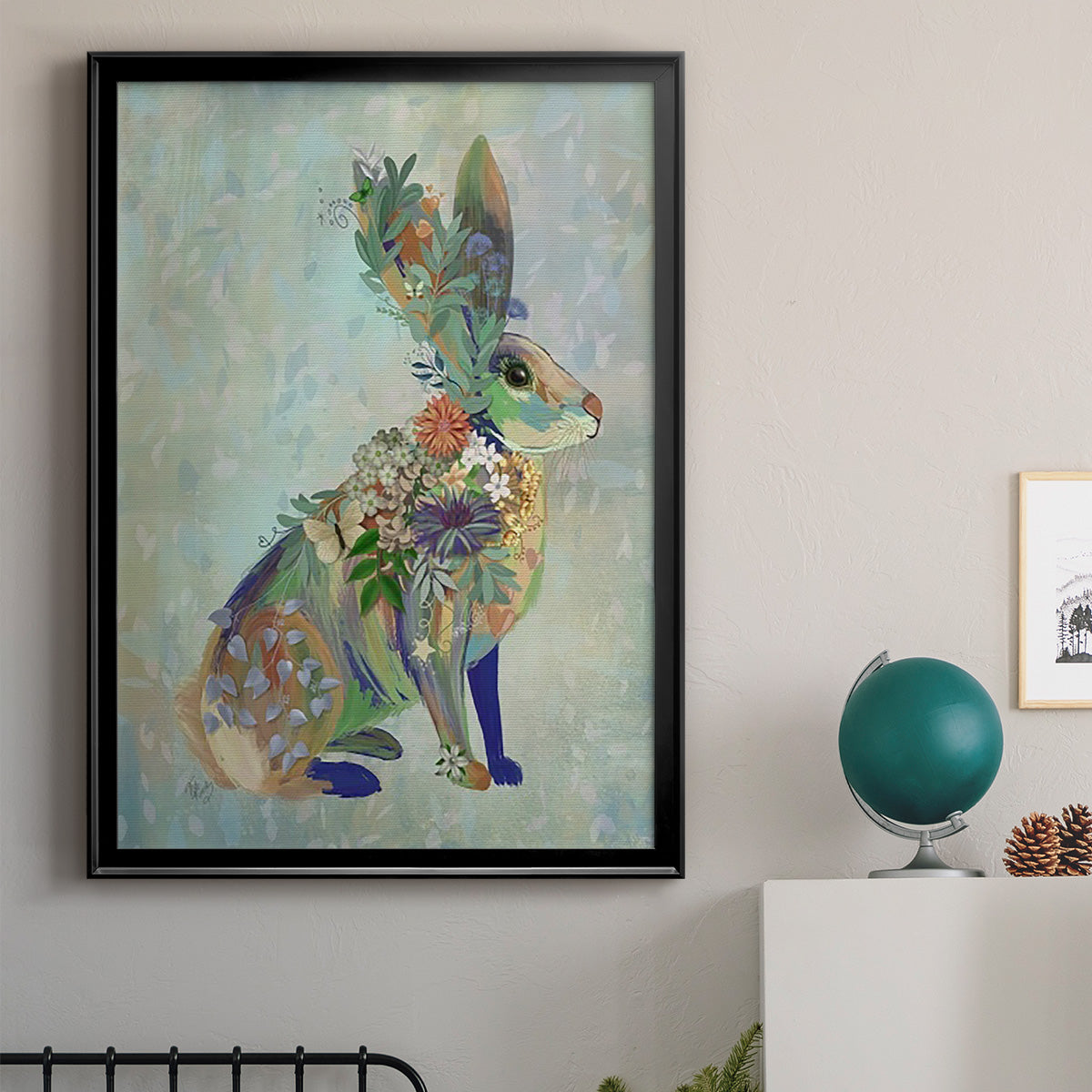 Fantastic Florals Hare, Sitting - Modern Framed Canvas Print