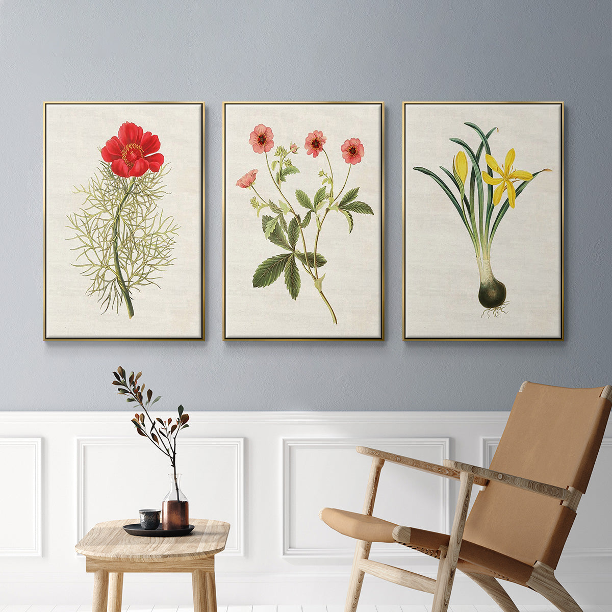 Flowers of the Seasons VI - Framed Premium Gallery Wrapped Canvas L Frame 3 Piece Set - Ready to Hang