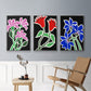 Pop Flowers IV - Framed Premium Gallery Wrapped Canvas L Frame 3 Piece Set - Ready to Hang