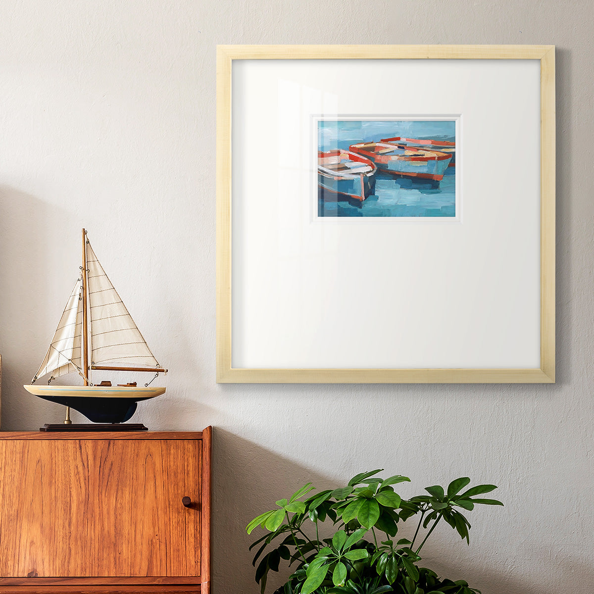 Primary Boats II Premium Framed Print Double Matboard