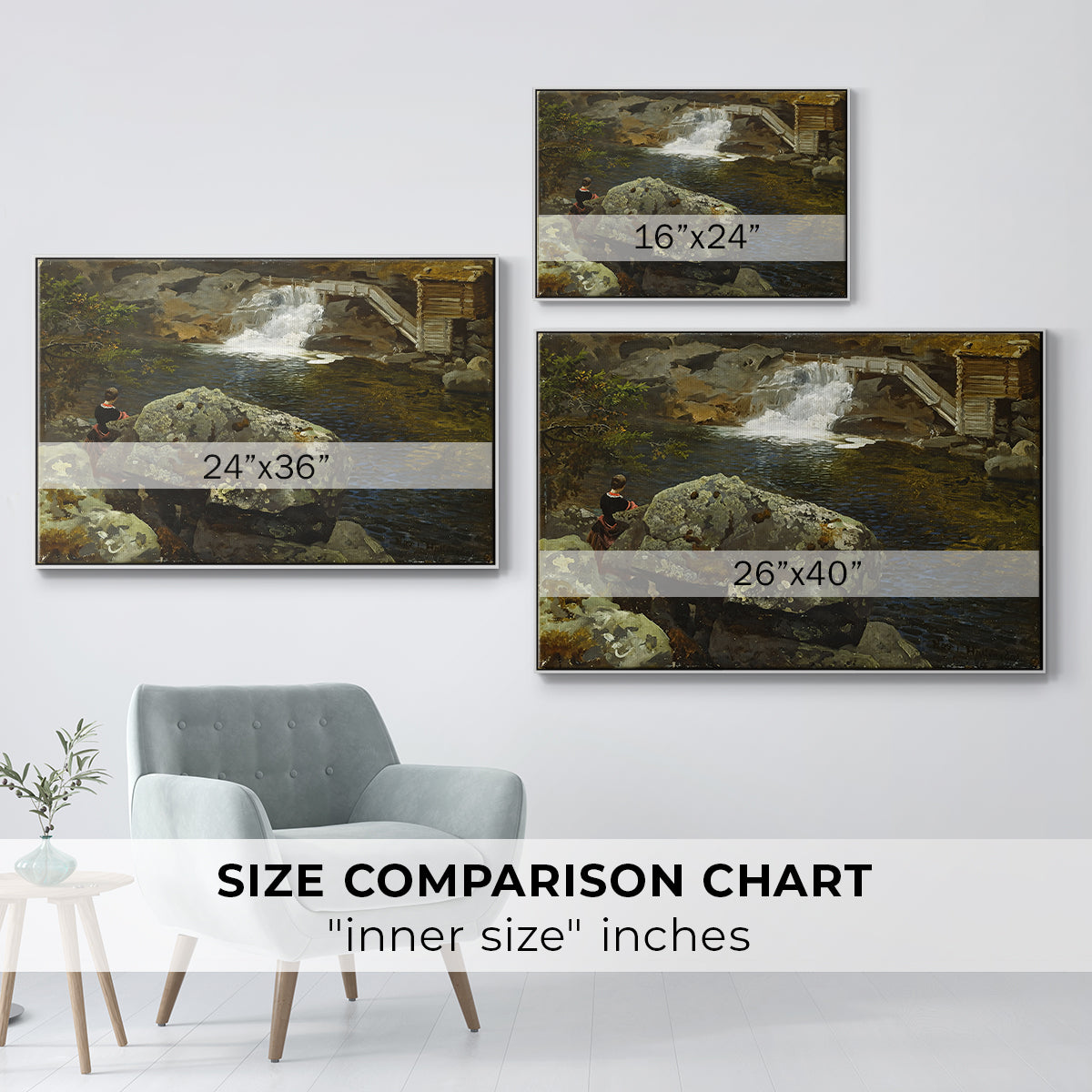 By the Mill Pond (En Mølledam), 1850 - Floater Framed Canvas Print