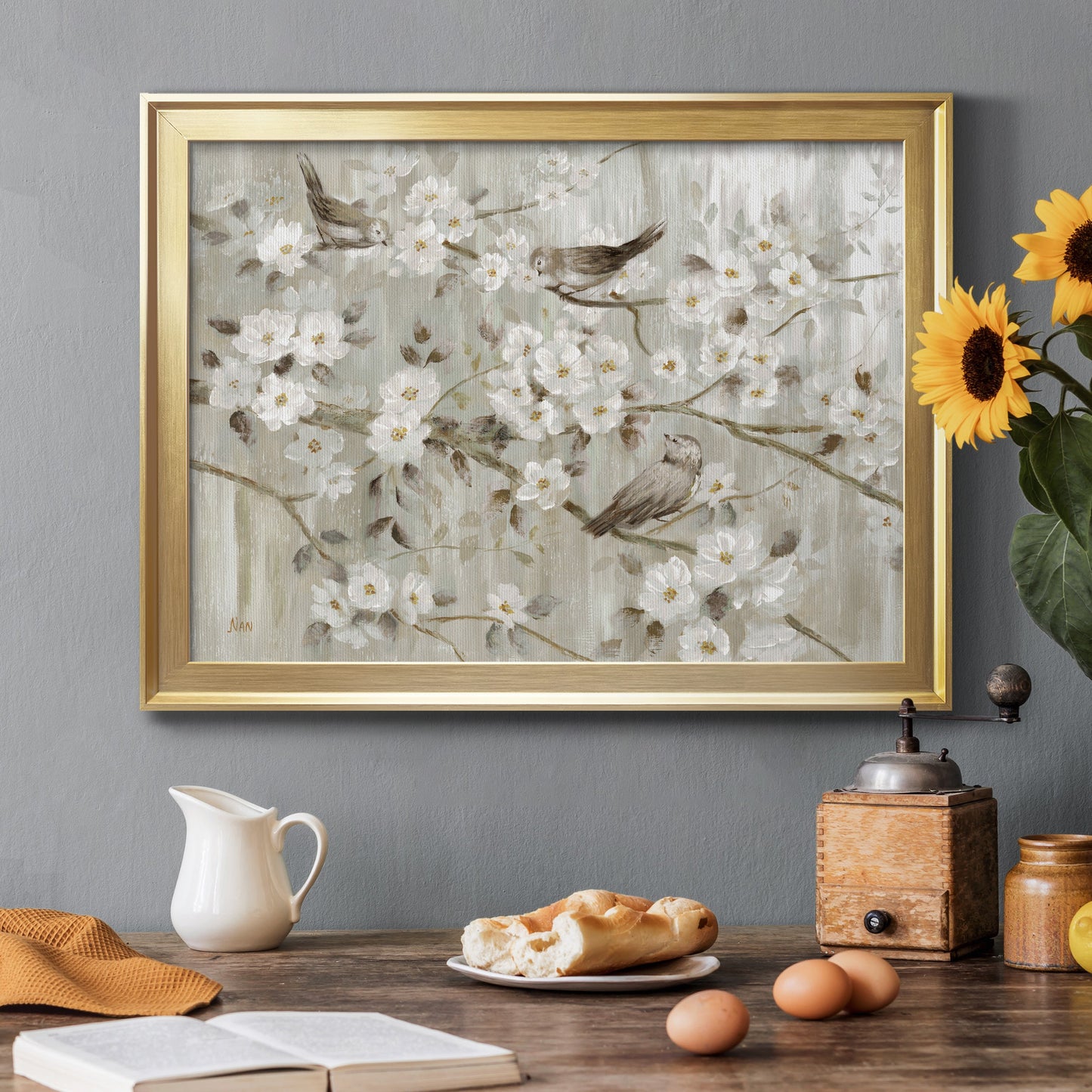 Neutral Spring Birds Premium Classic Framed Canvas - Ready to Hang