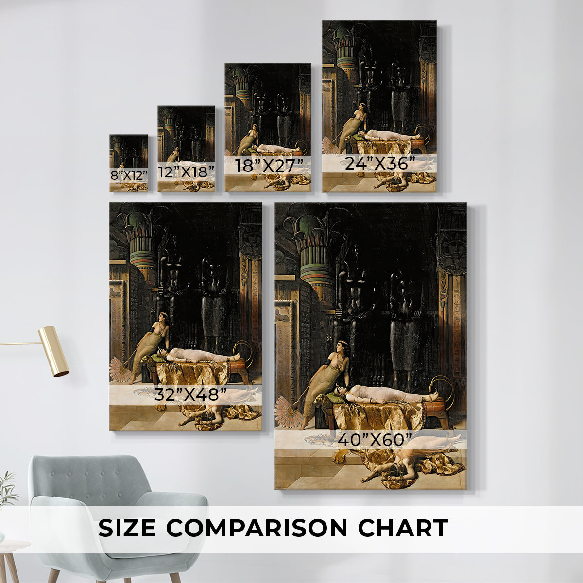 Size comparison chart for canvas art prints, showing multiple size options.