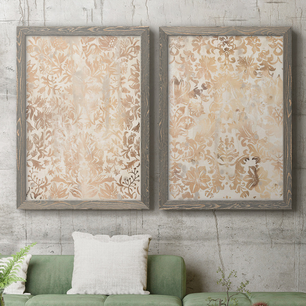 Walnut Damask I - Premium Framed Canvas 2 Piece Set - Ready to Hang