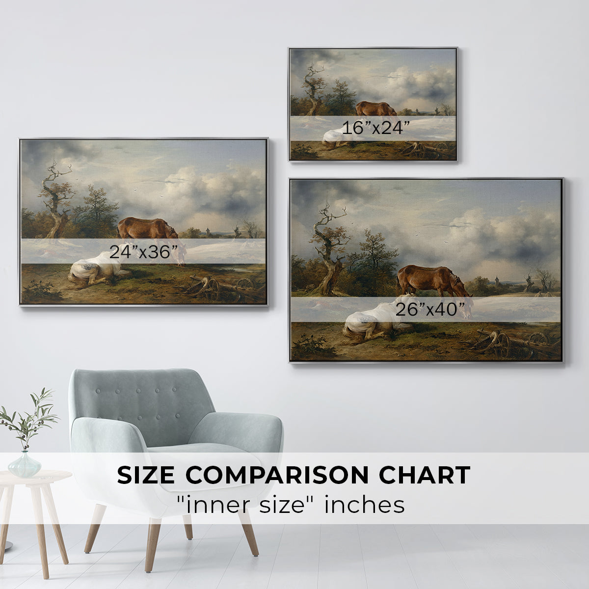 Two Horses on the Pasture, c. 1825 - Floater Framed Canvas Print