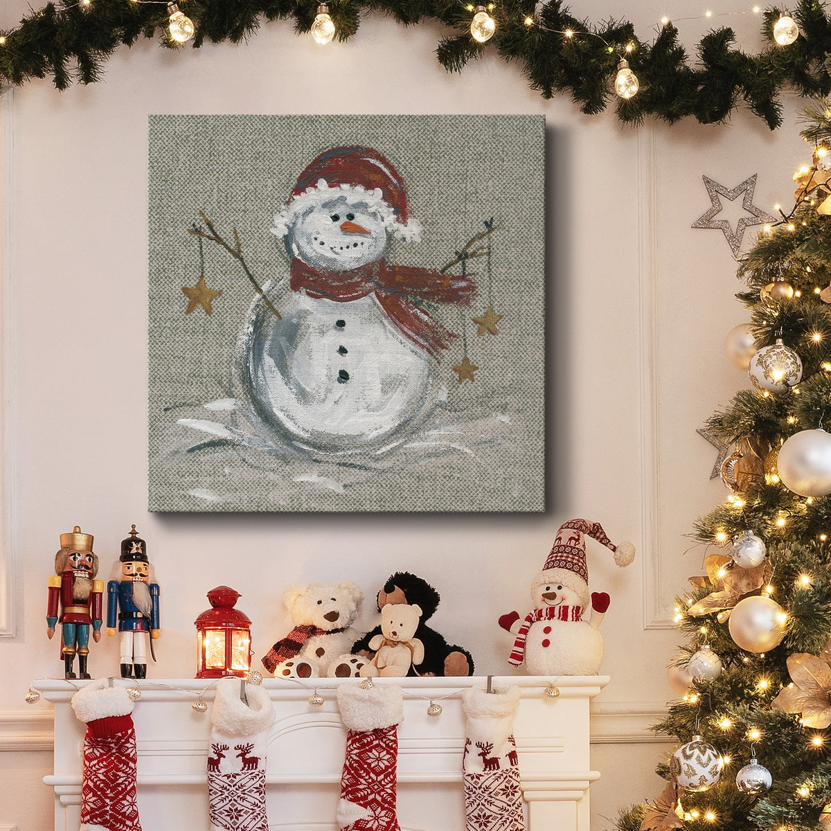 Linen Snowman I-Premium Gallery Wrapped Canvas - Ready to Hang