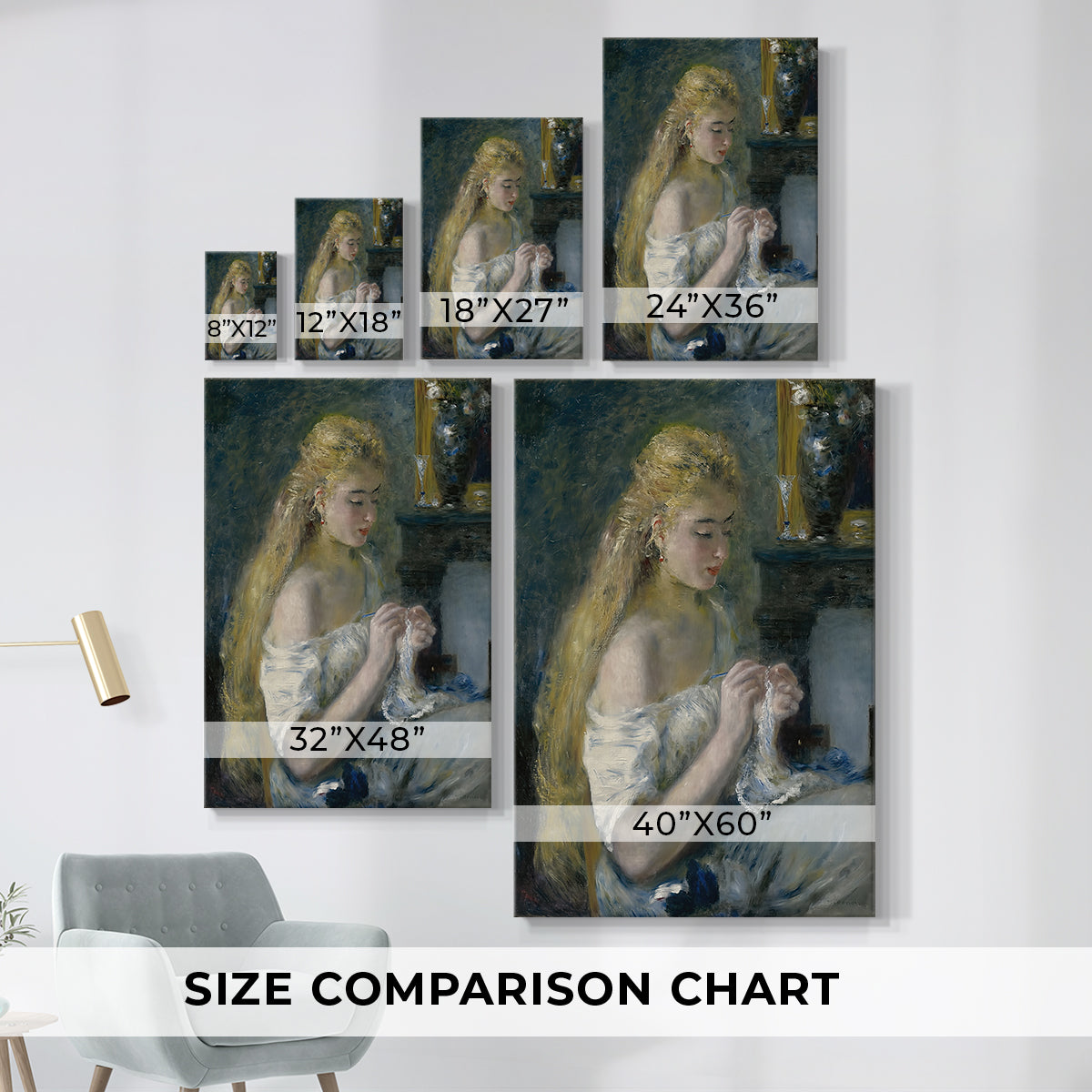 Size comparison chart for canvas art prints, showing multiple size options.
