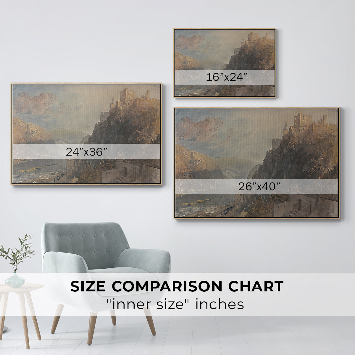 Rheinfels Looking to Katz and Gourhausen, 1817 - Floater Framed Canvas Print
