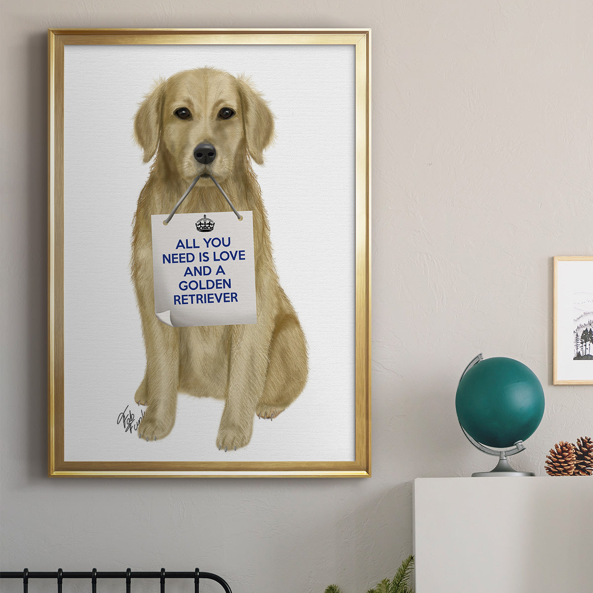 Love and Golden Retriever - Modern Framed Canvas Print