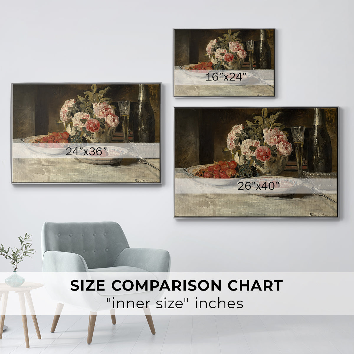 Strawberries and Champagne, c. 1881-1885 - Floater Framed Canvas Print