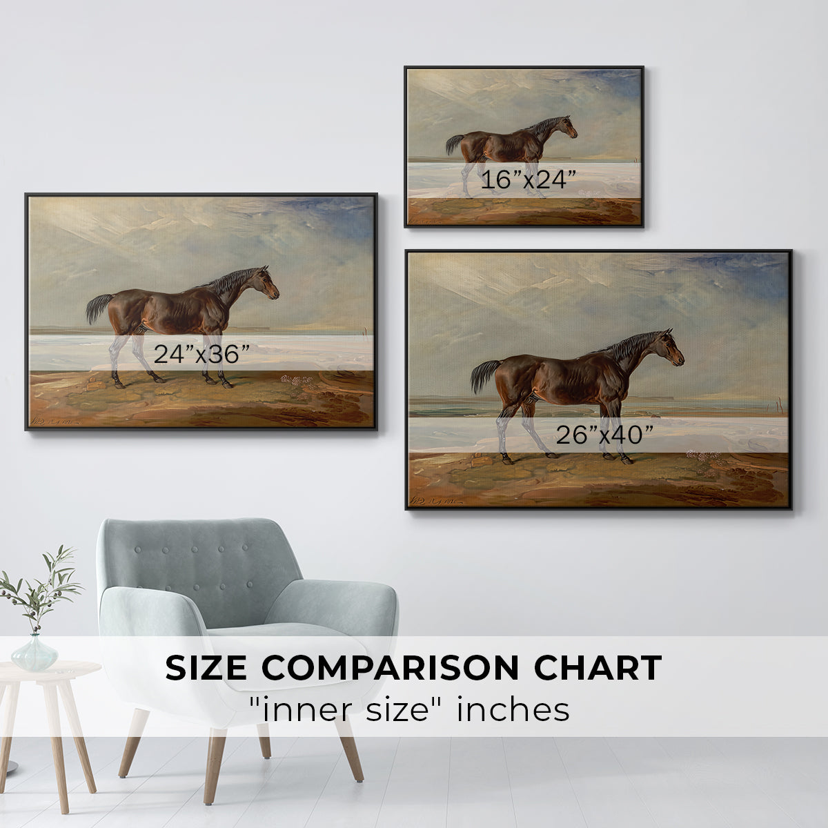 Dr. Syntax, a Bay Racehorse, Standing in a Coastal Landscape, an Estuary Beyond, c. 1820 - Floater Framed Canvas Print