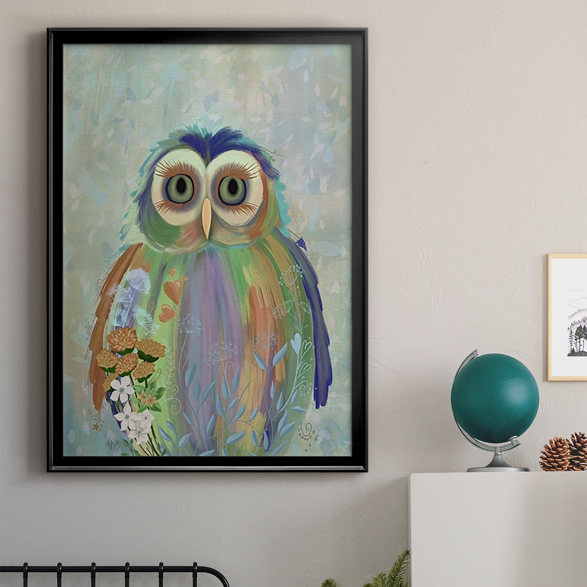 Fantastic Florals Owl - Modern Framed Canvas Print