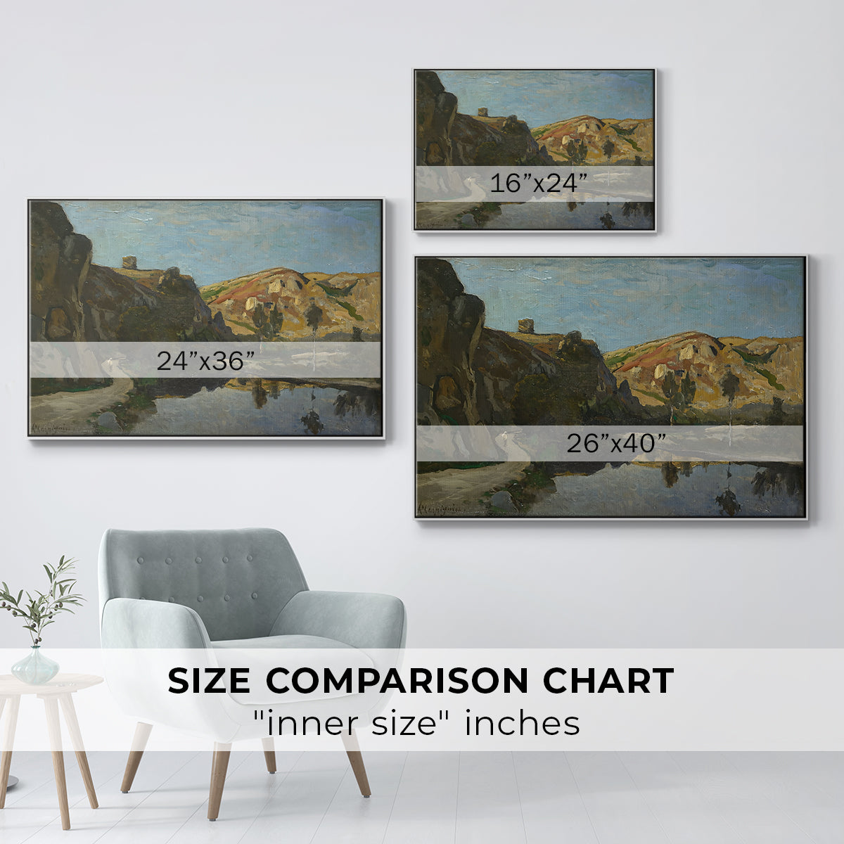 River Landscape with Cliffs, c. 1850-1860 - Floater Framed Canvas Print