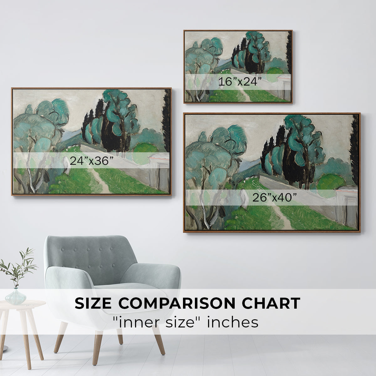Landscape with Cypresses and Olive Trees near Nice, c. 1918 - Floater Framed Canvas Print