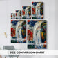 Size comparison chart for canvas art prints, showing multiple size options.