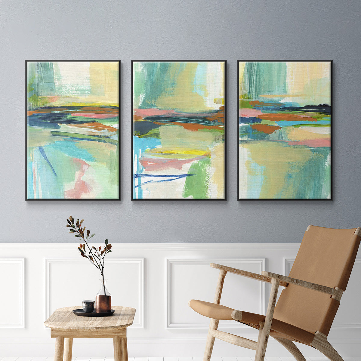 Radiant Horizon I - Framed Premium Gallery Wrapped Canvas L Frame 3 Piece Set - Ready to Hang