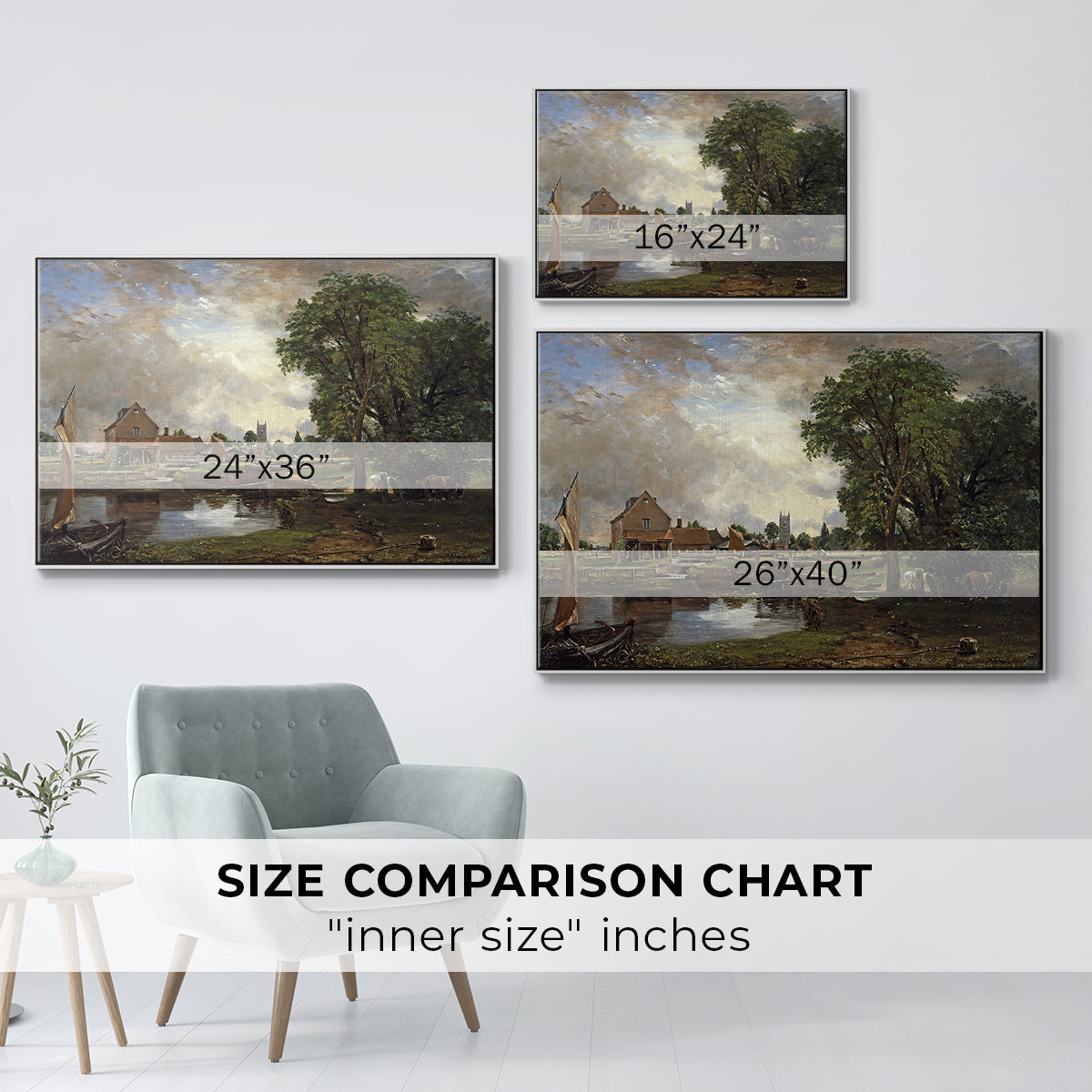 Dedham Lock and Mill, c. 1820 - Floater Framed Canvas Print