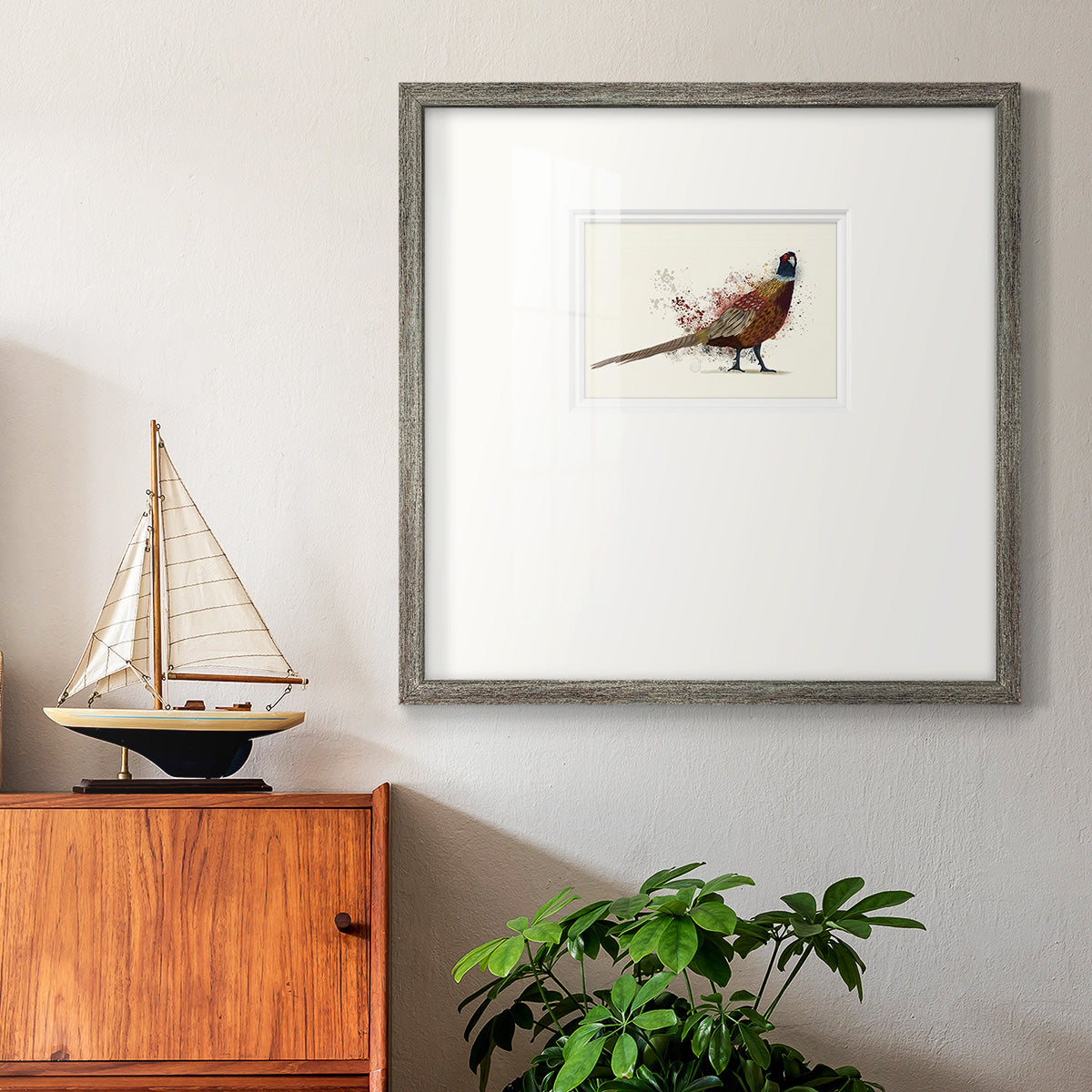 Pheasant Splash 2 Premium Framed Print Double Matboard