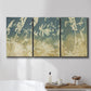 Three-panel canvas wall art featuring lupine flowers in seasonal bloom, displayed in a bathroom above a bathtub.