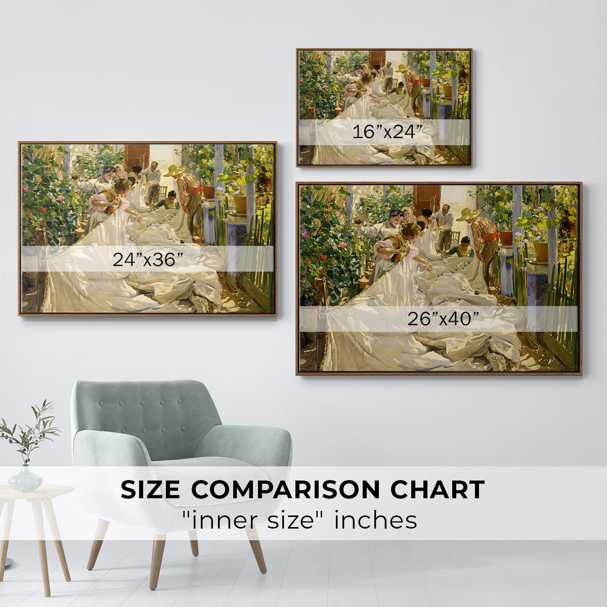 Sewing the Sail, 1896 - Floater Framed Canvas Print