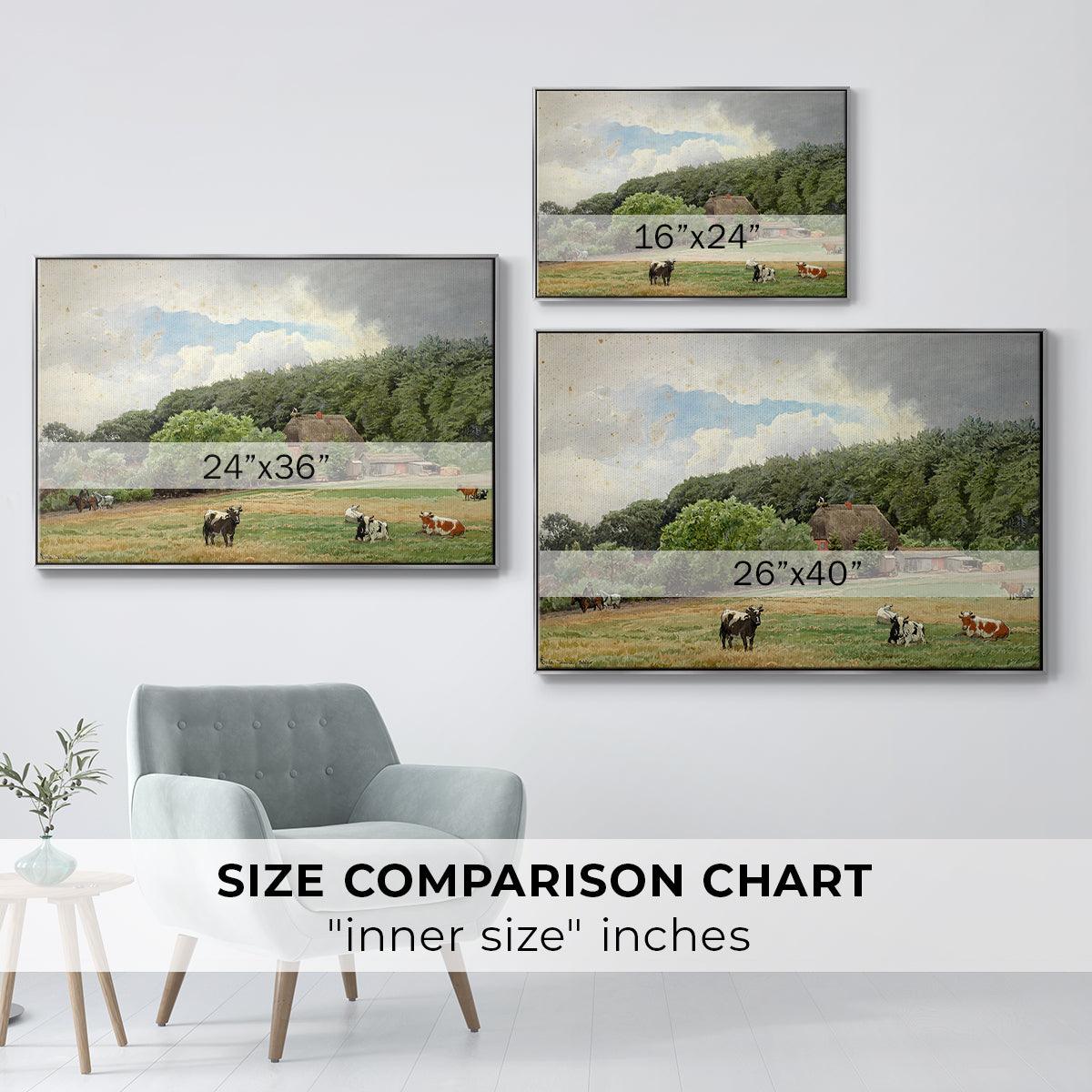Farm with Grazing Cows (Bondegård med beitende kuer), 1892 - Floater Framed Canvas Print