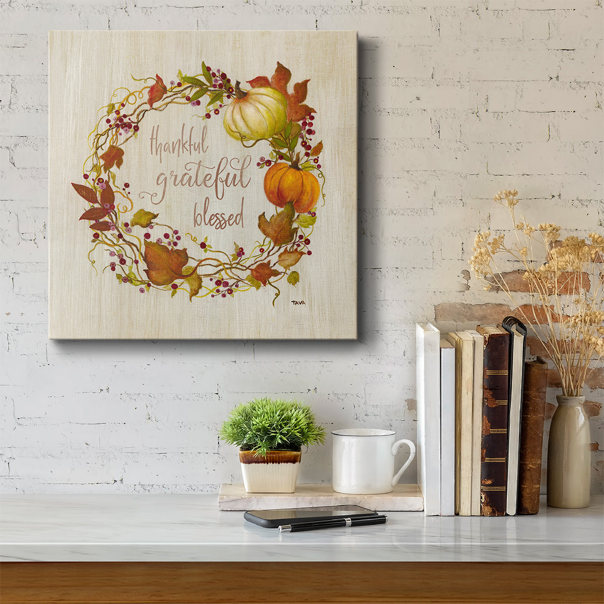Thankful Pumpkin Wreath - Canvas Art Print