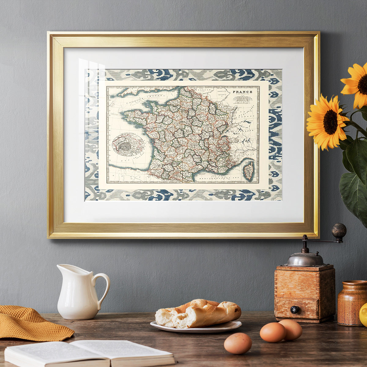 Bordered Map of France - Modern Framed Art Print