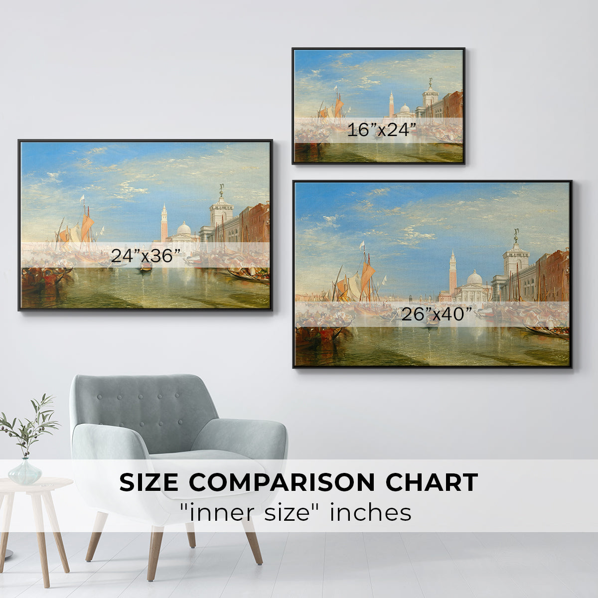 Venice: The Dogana and San Giorgio Maggiore, 1834 - Floater Framed Canvas Print
