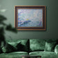 Impressionist industrial harbor scene by Paul Signac in an ornate bronzed mahogany wood frame displayed in a dark-toned interior setting.
