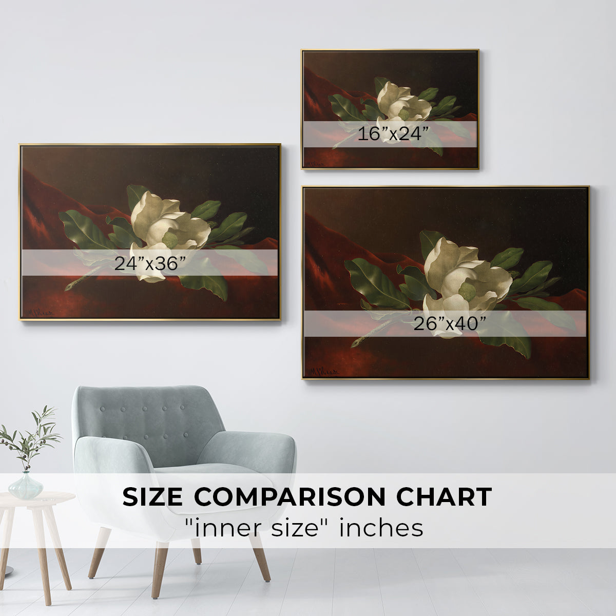 Magnolia on Red Velvet, c. 1885-1890 - Floater Framed Canvas Print