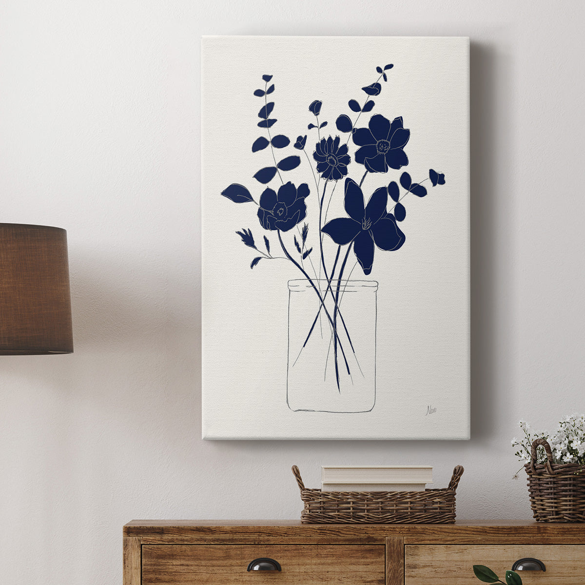 Indigo Sketch Bouquet I - Canvas Art Print