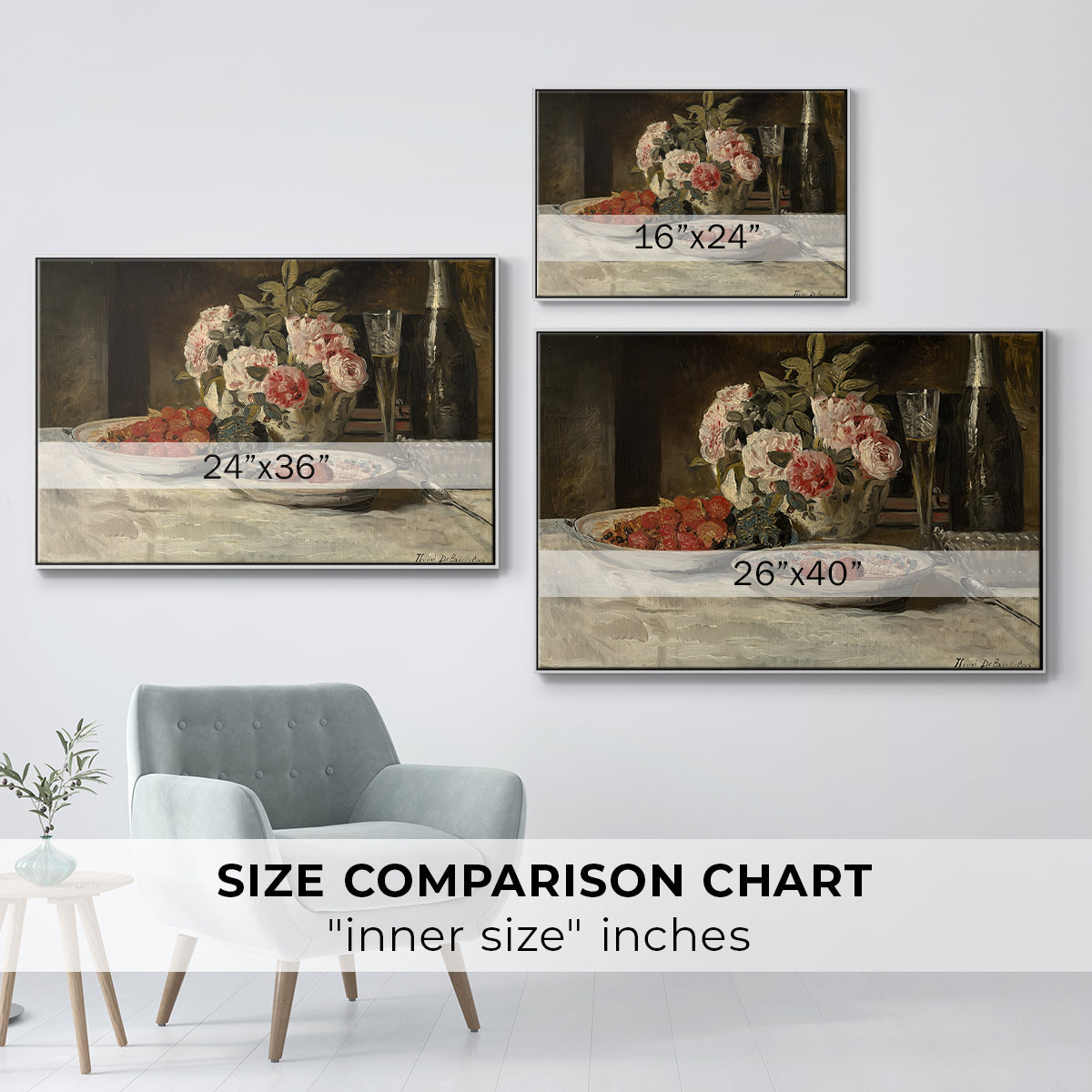 Strawberries and Champagne, c. 1881-1885 - Floater Framed Canvas Print