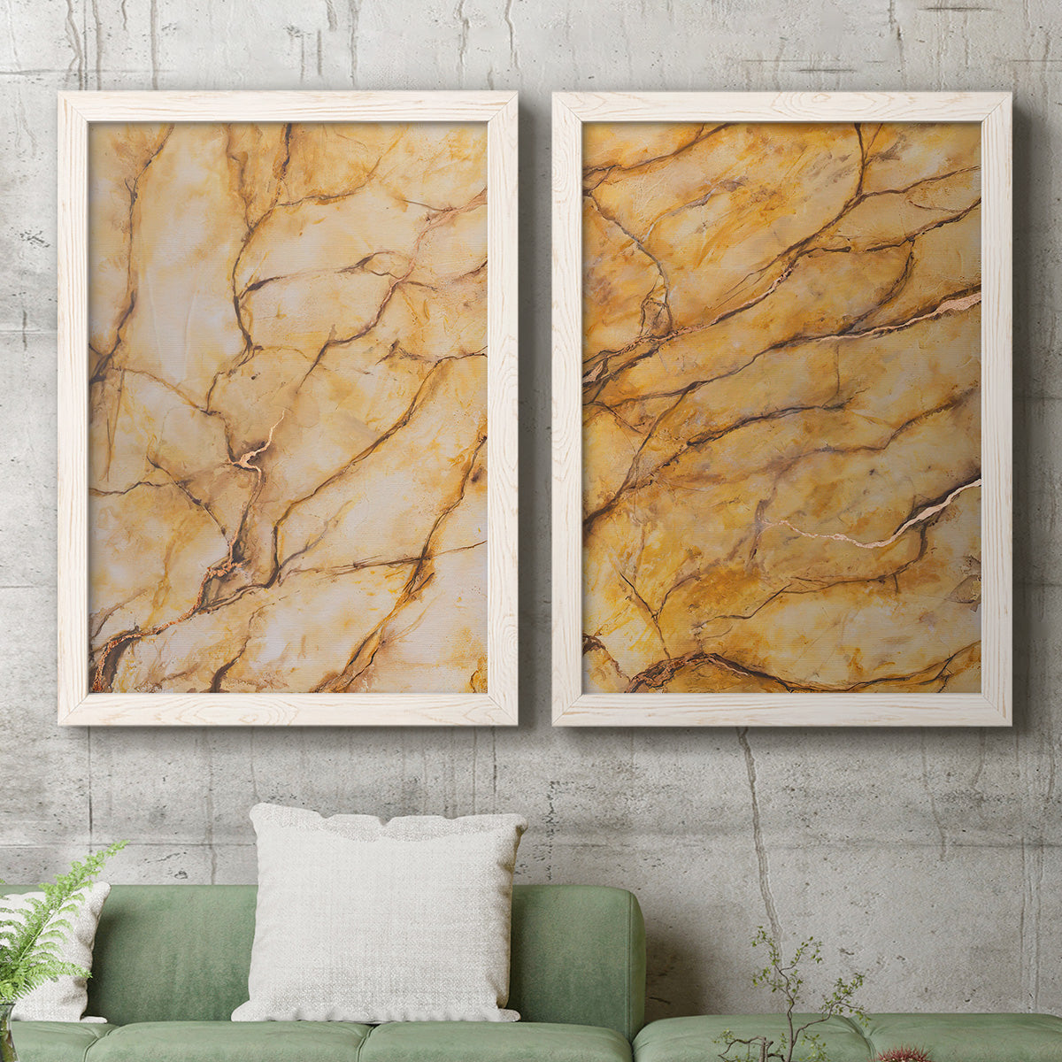 Yellow Marble I - Barnwood Framed Canvas Set