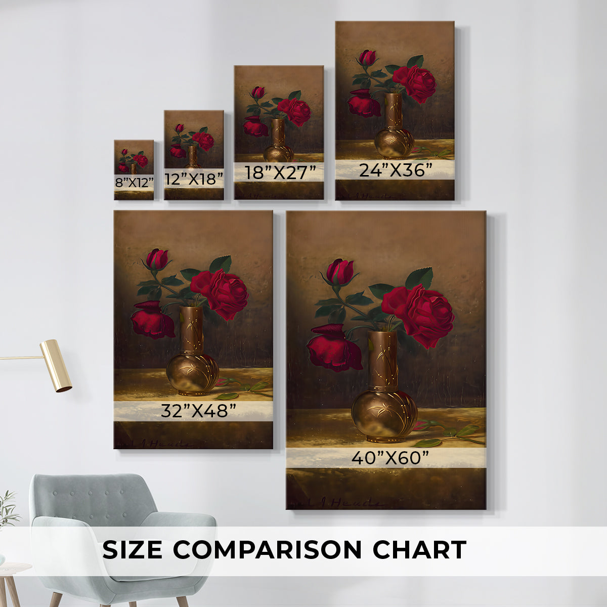 Size comparison chart for canvas art prints, showing multiple size options.