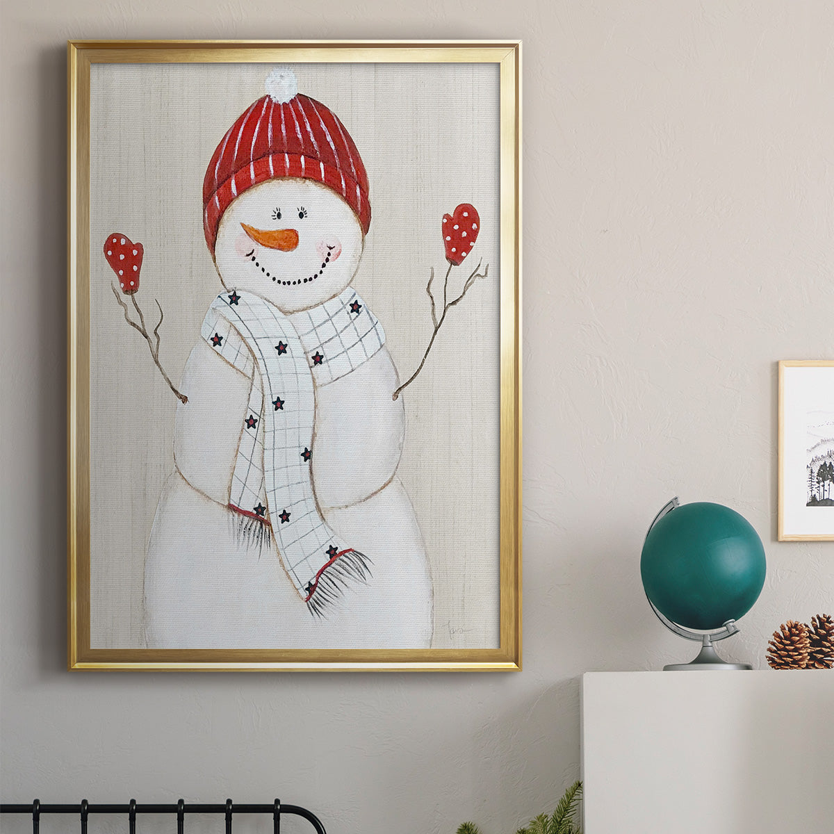 Festive Snowman III - Modern Framed Canvas Print